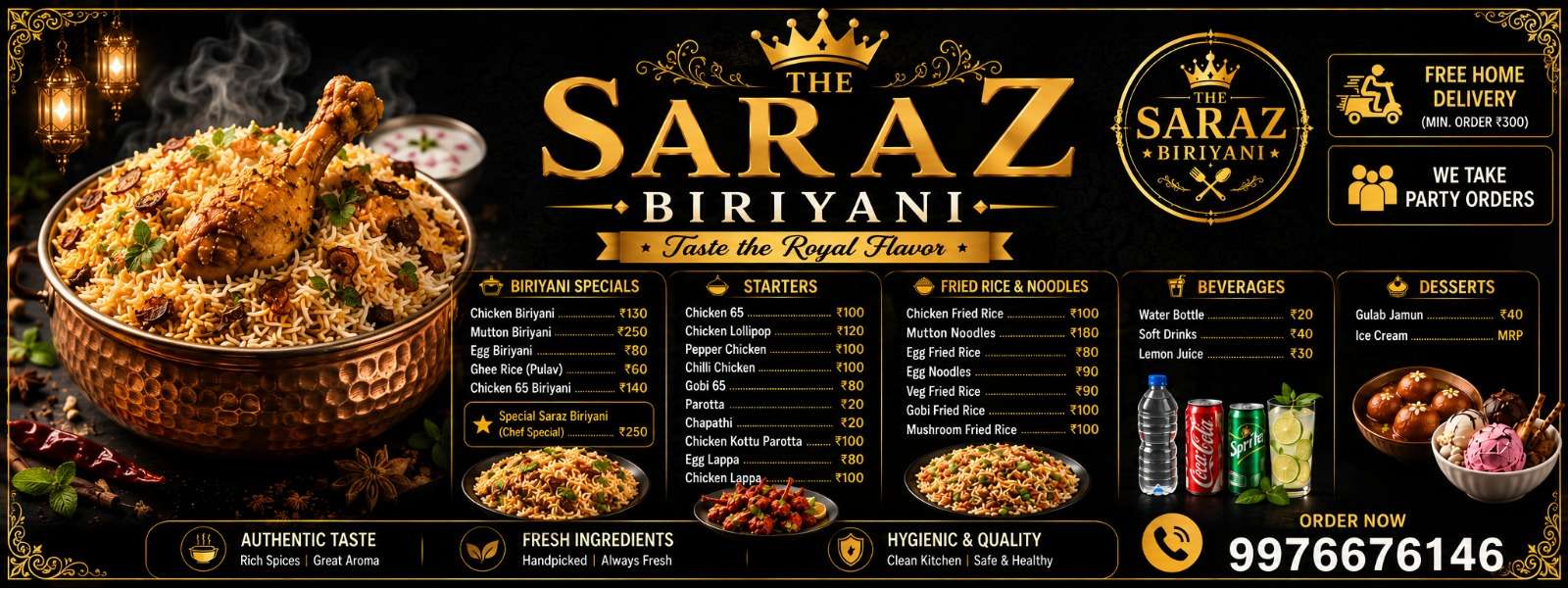 The Saraz biriyani catering services menu, page 1